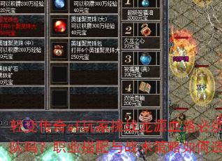 轻变传奇sf玩家挑战龙源血路必须组队吗?职业搭配与战术策略如何选择? 轻变传奇sf玩家挑战龙源血路必须组队吗?职业搭配与战术策略如何选择?