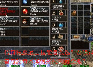 传奇私服道士技能怎么选?召唤神兽与施毒术如何搭配制霸全服? 传奇私服道士技能怎么选?召唤神兽与施毒术如何搭配制霸全服?
